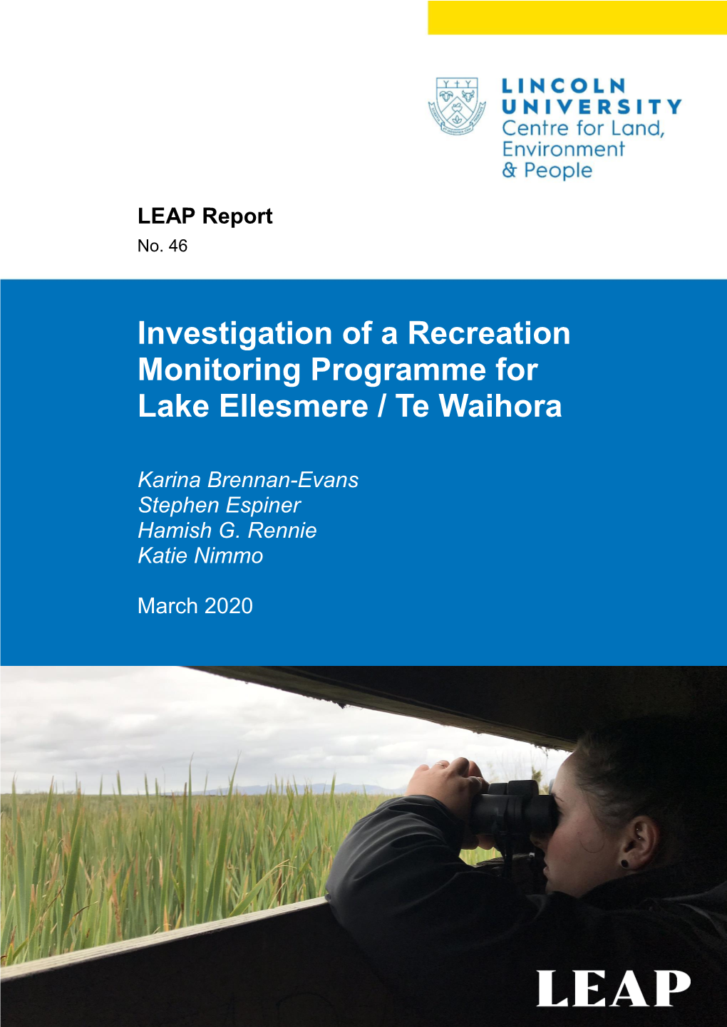 Investigation of a Recreation Monitoring Programme for Lake Ellesmere / Te Waihora