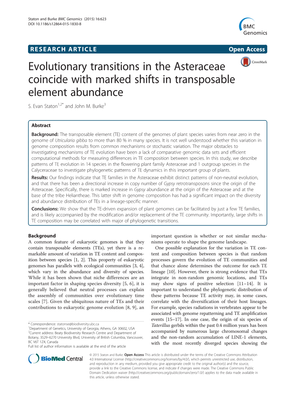 Evolutionary Transitions in the Asteraceae Coincide with Marked Shifts in Transposable Element Abundance S