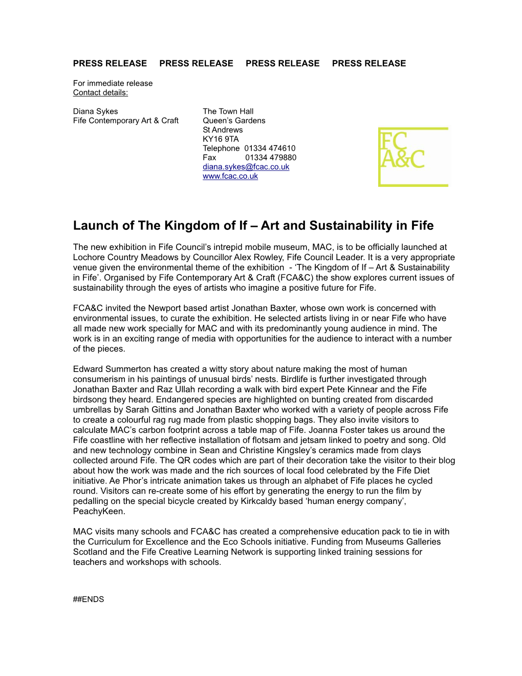 Launch of the Kingdom of If – Art and Sustainability in Fife