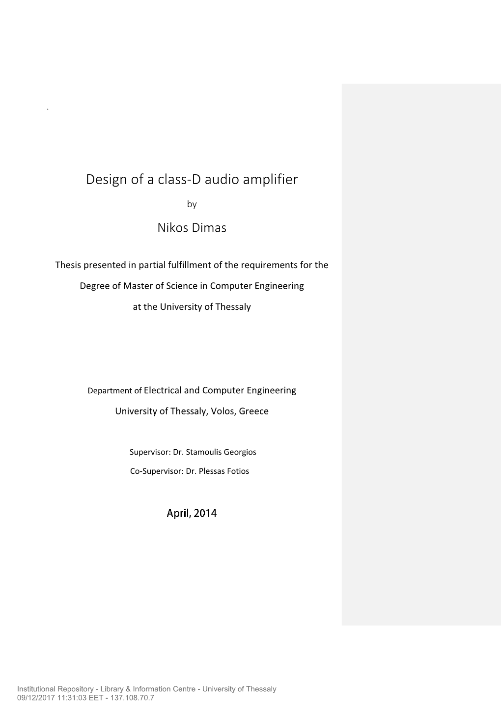 Design of a Class-D Audio Amplifier