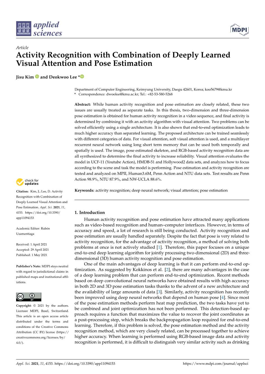Activity Recognition with Combination of Deeply Learned Visual Attention and Pose Estimation