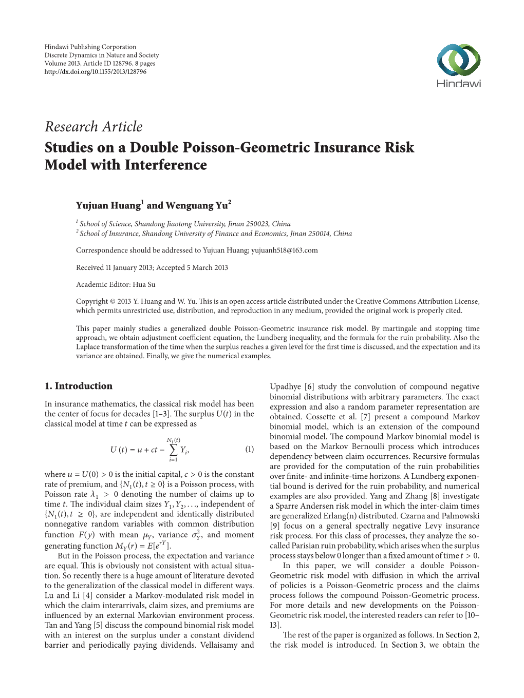 Studies on a Double Poisson-Geometric Insurance Risk Model with Interference