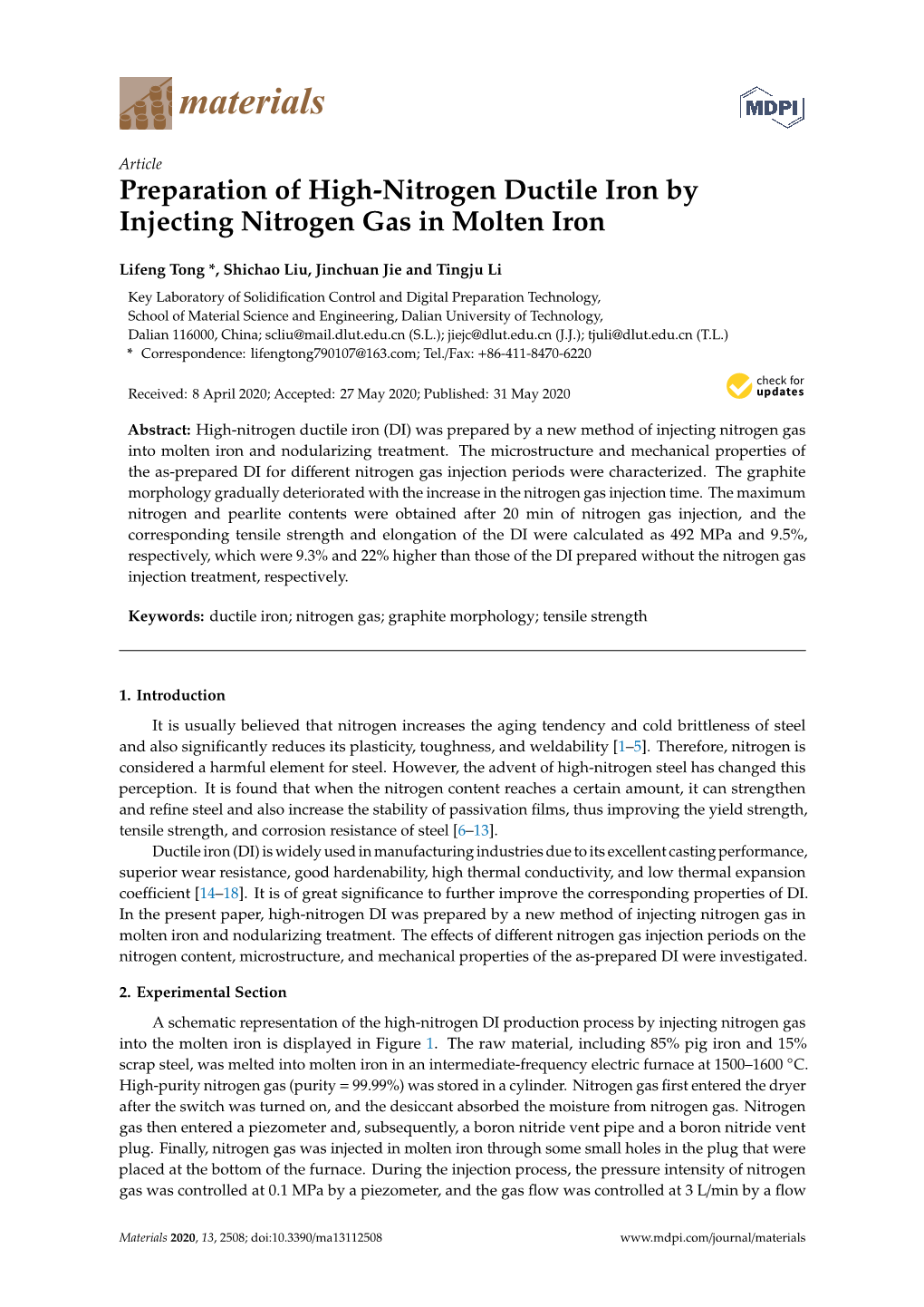 Preparation of High-Nitrogen Ductile Iron by Injecting Nitrogen Gas in Molten Iron