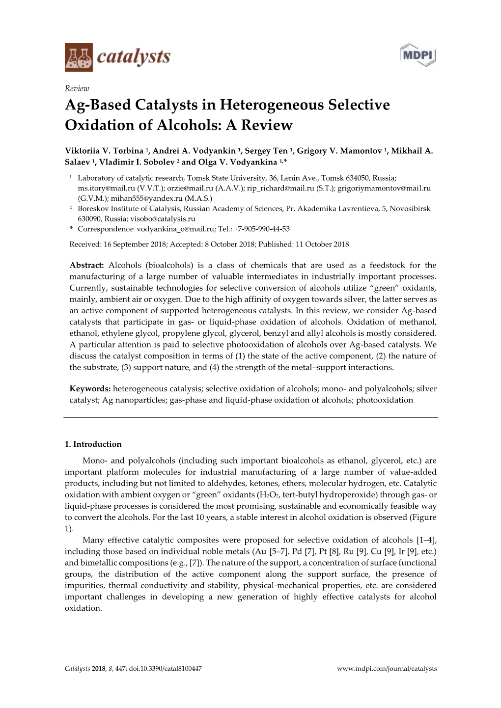 Ag-Based Catalysts in Heterogeneous Selective Oxidation of Alcohols: a Review