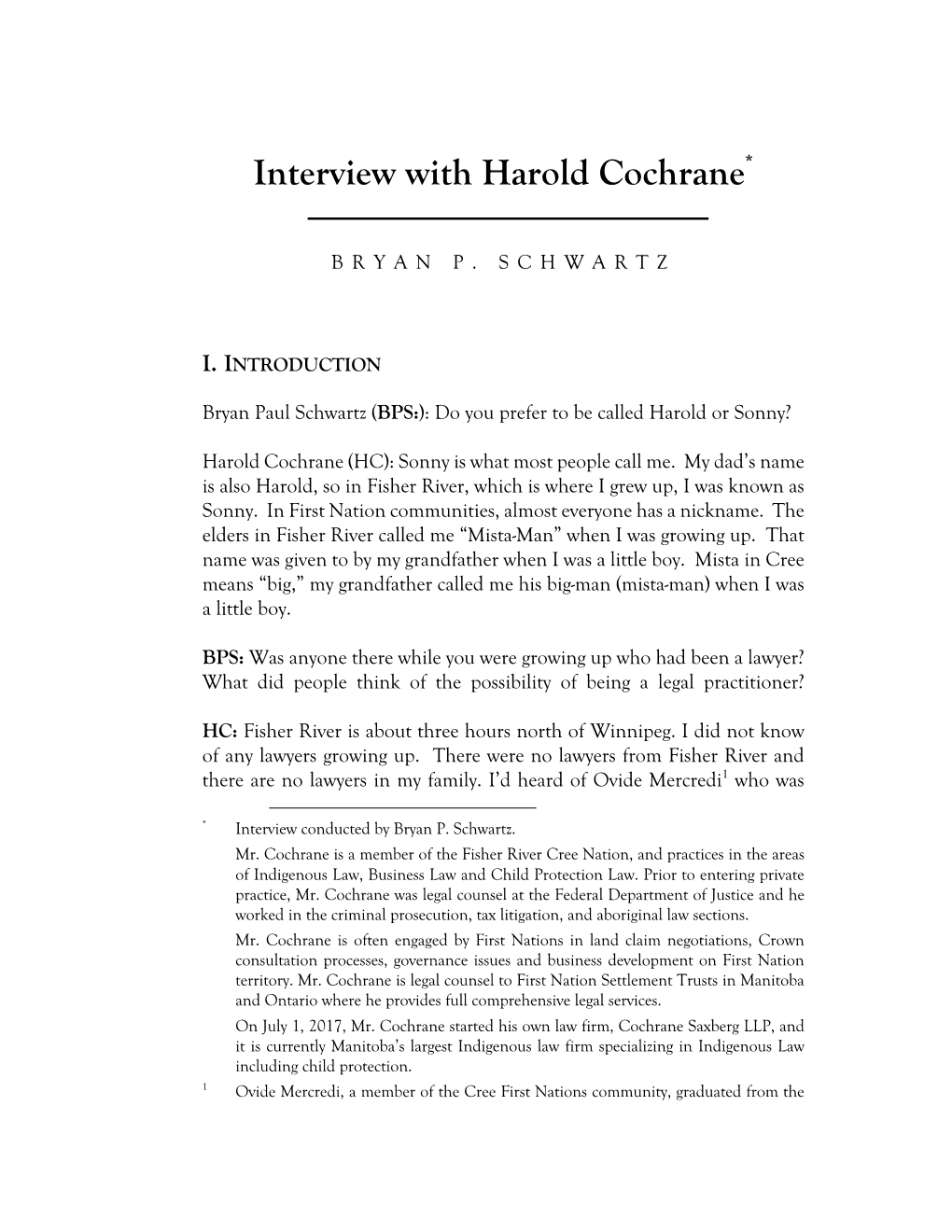 Interview with Harold Cochrane*