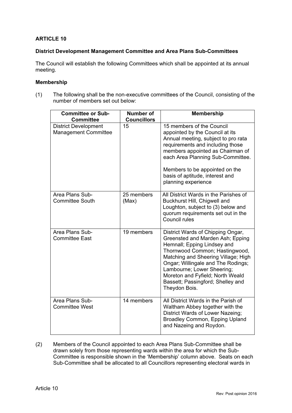 District Development Management Committee and Area Plans Sub-Committees