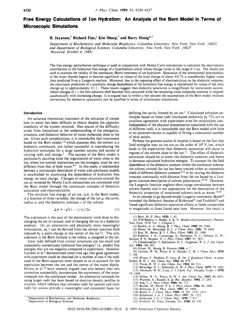 Free Energy Calculations of Ion Hydration: an Analysis of the Born Model in Terms of Microscopic Simulations