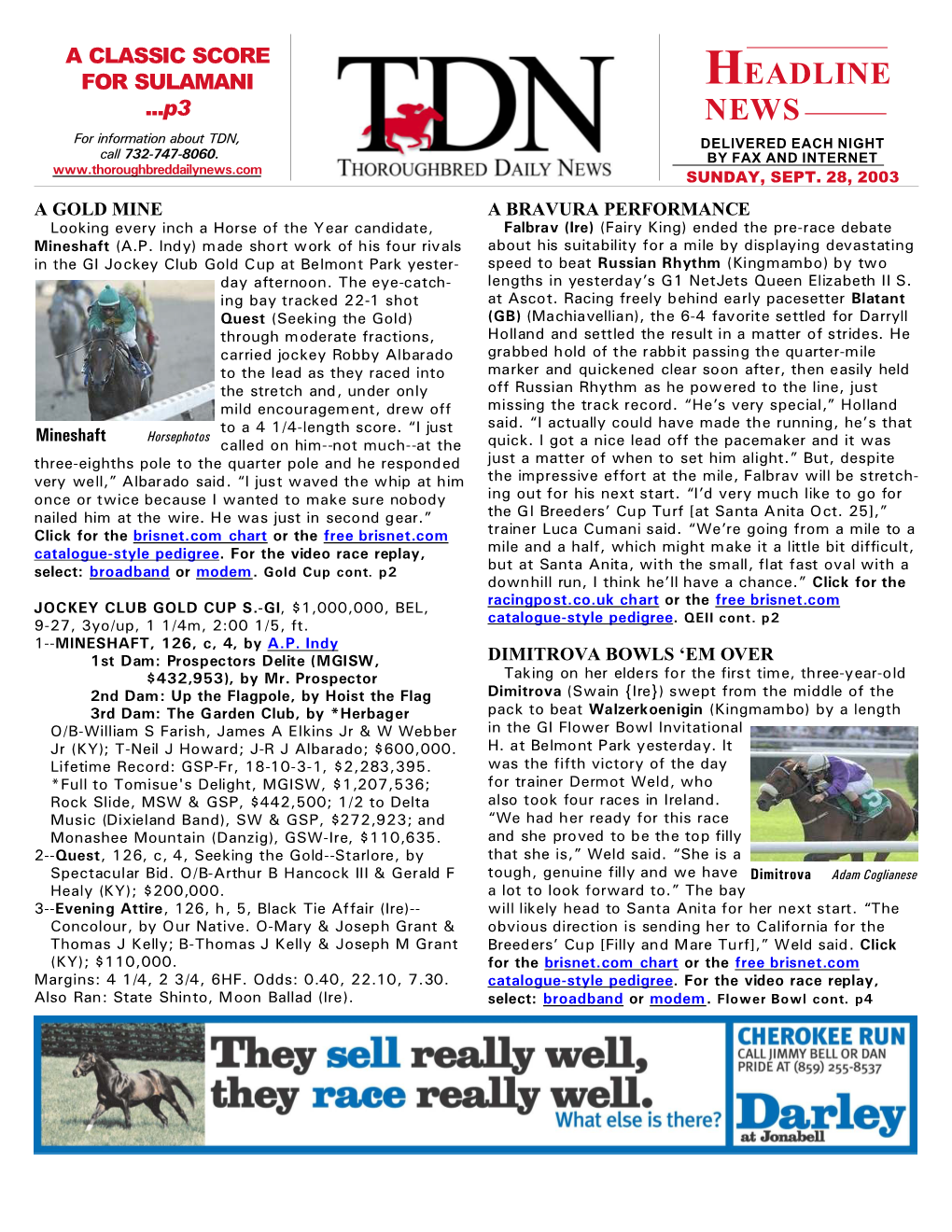 HEADLINE NEWS • 9/28/03 • PAGE 2 of 12