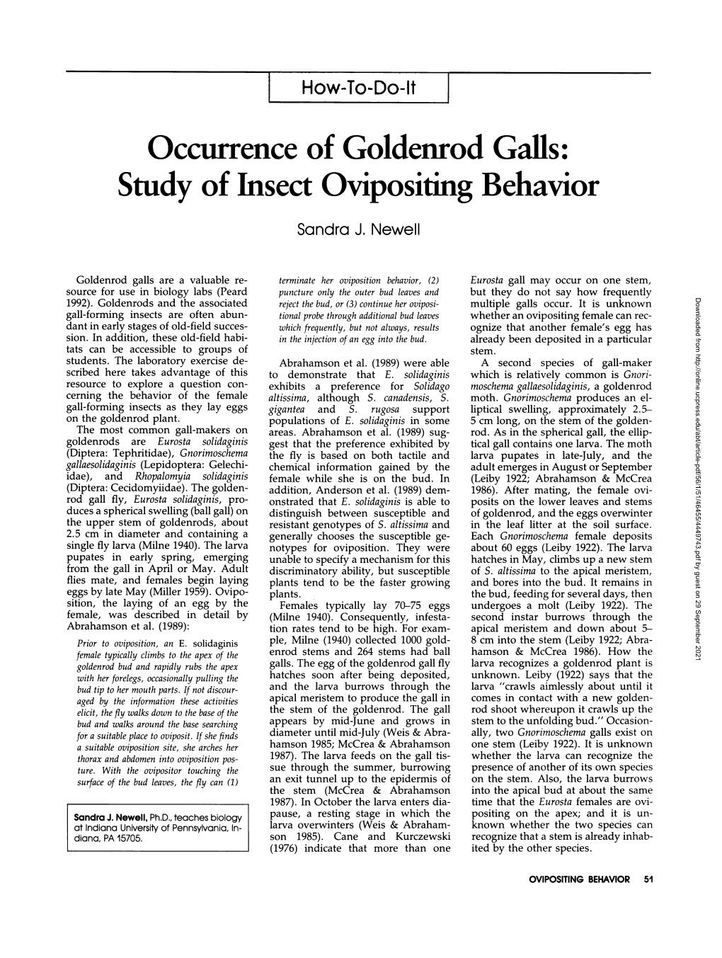 Occurrence of Goldenrod Galls: Study of Insect Ovipositing Behavior