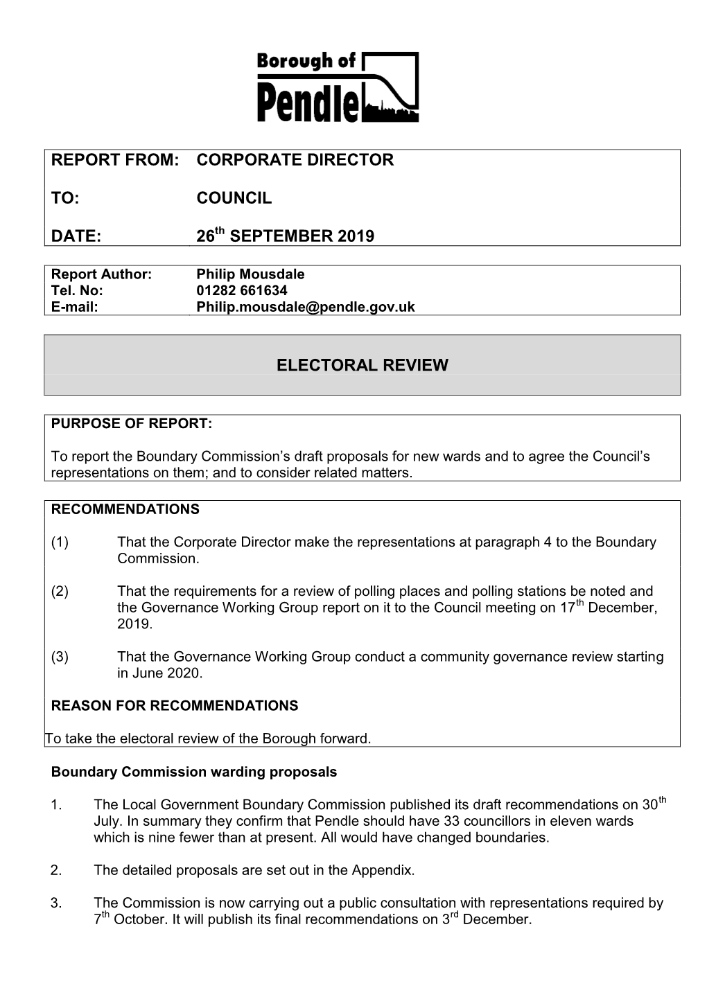 Item 13 Electoral Review