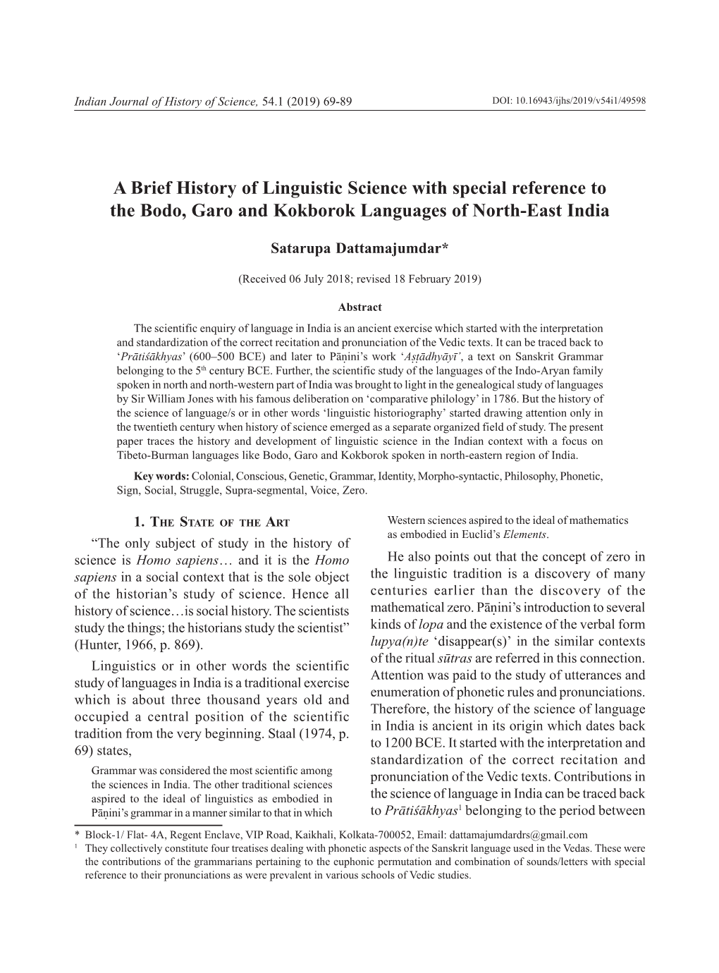 A Brief History of Linguistic Science with Special Reference to the Bodo, Garo and Kokborok Languages of North-East India