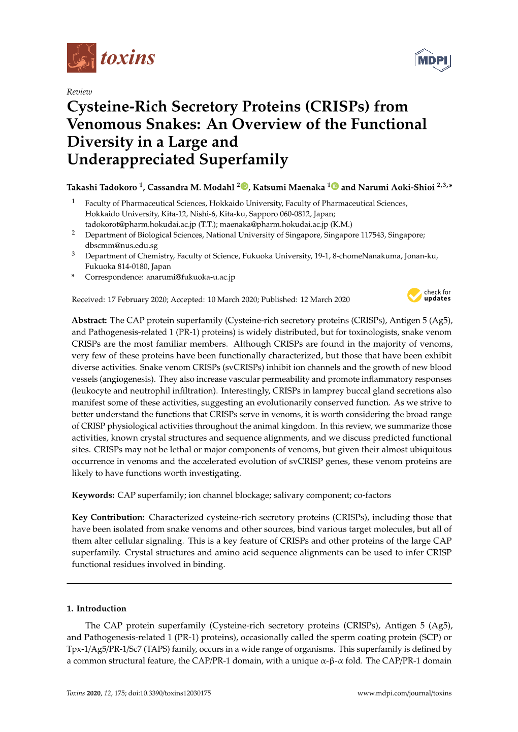 Cysteine-Rich Secretory Proteins (Crisps) from Venomous Snakes: an Overview of the Functional Diversity in a Large and Underappreciated Superfamily