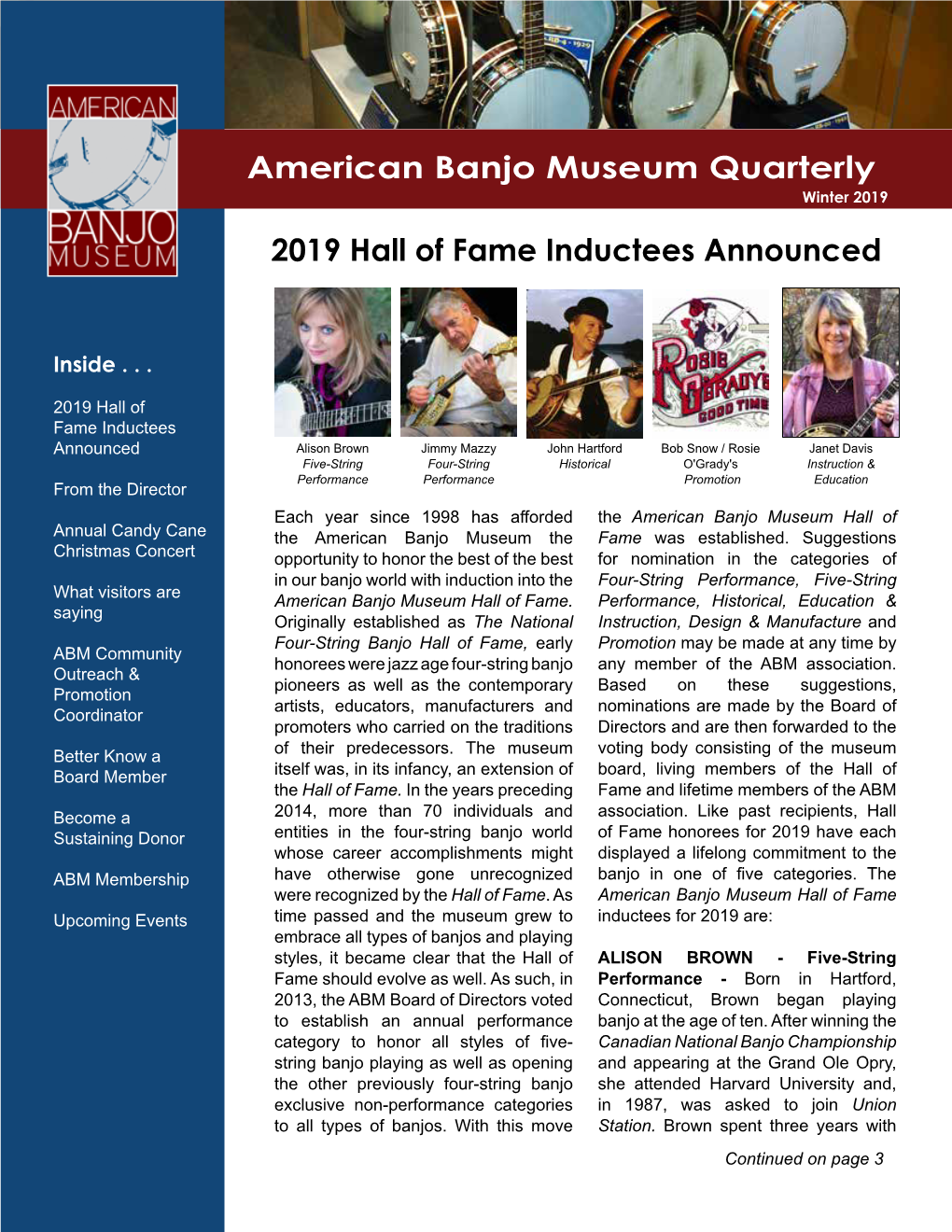 American Banjo Museum Quarterly 2019 Hall of Fame Inductees Announced