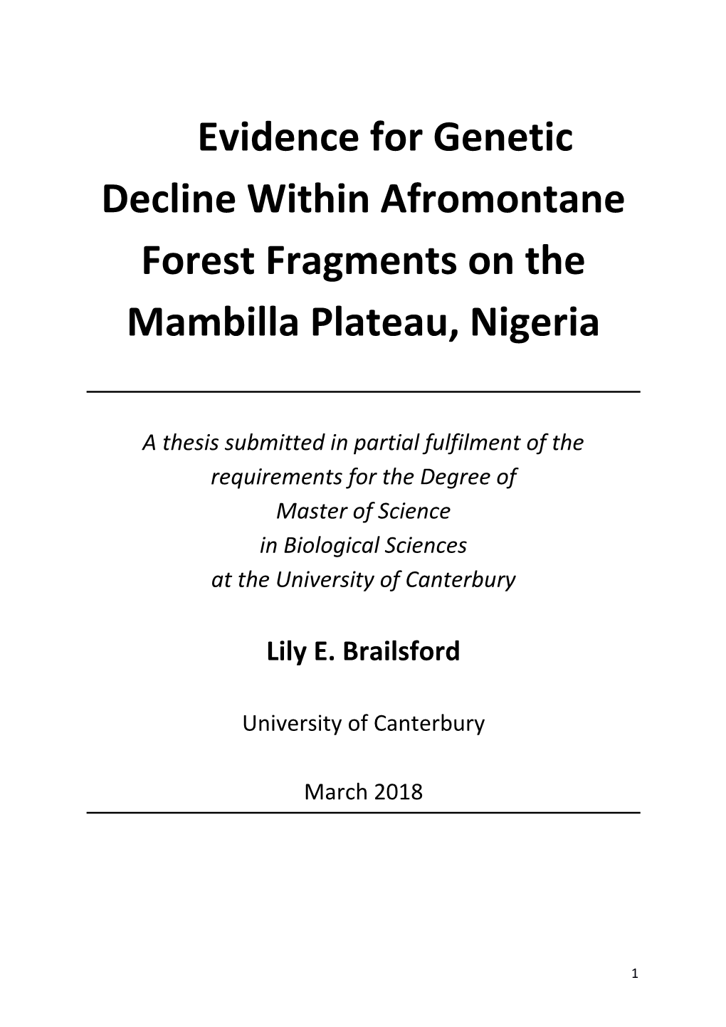 Evidence for Genetic Decline Within Afromontane Forest Fragments on the Mambilla Plateau, Nigeria