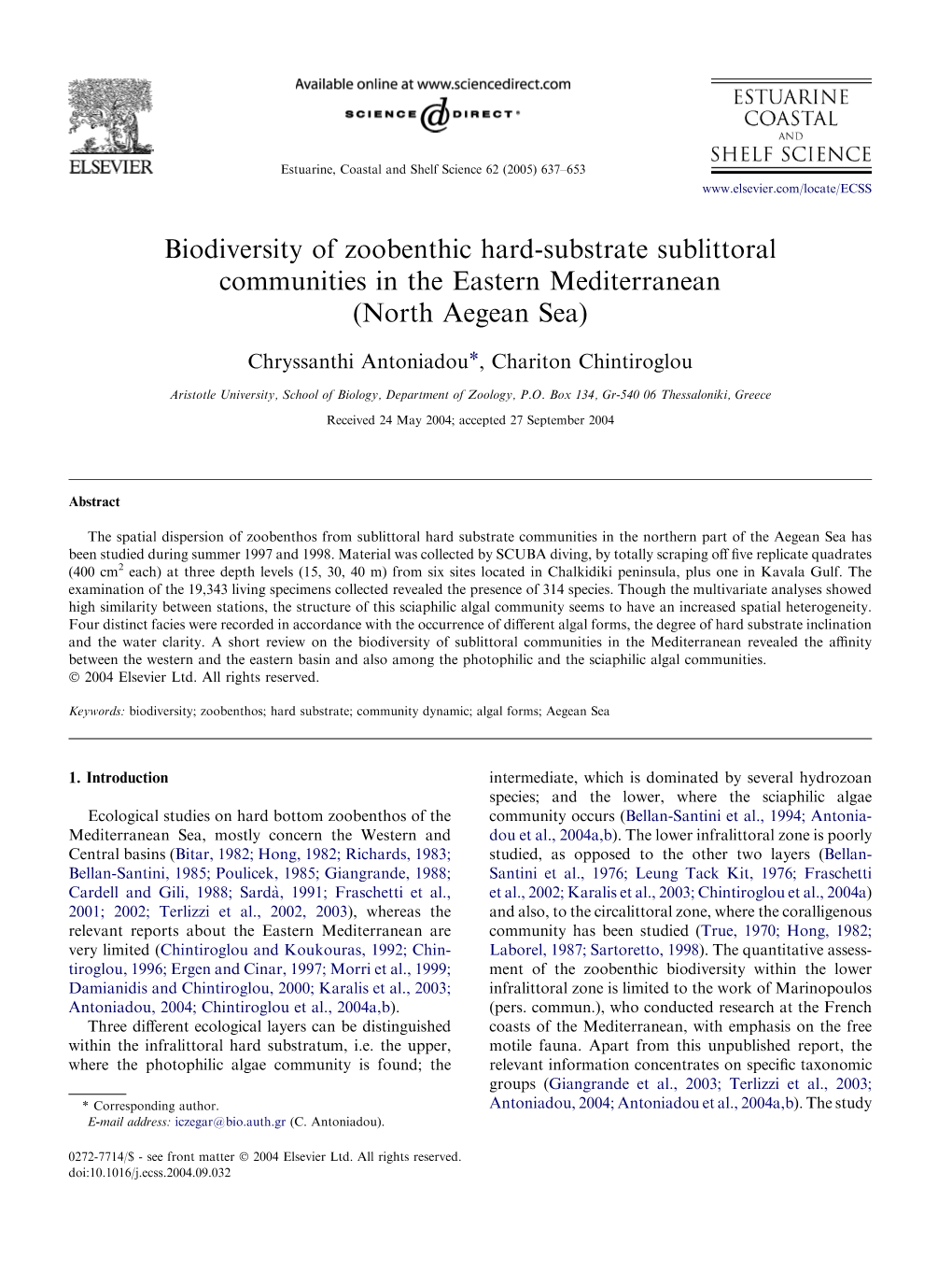 Biodiversity of Zoobenthic Hard-Substrate Sublittoral Communities in the Eastern Mediterranean (North Aegean Sea)