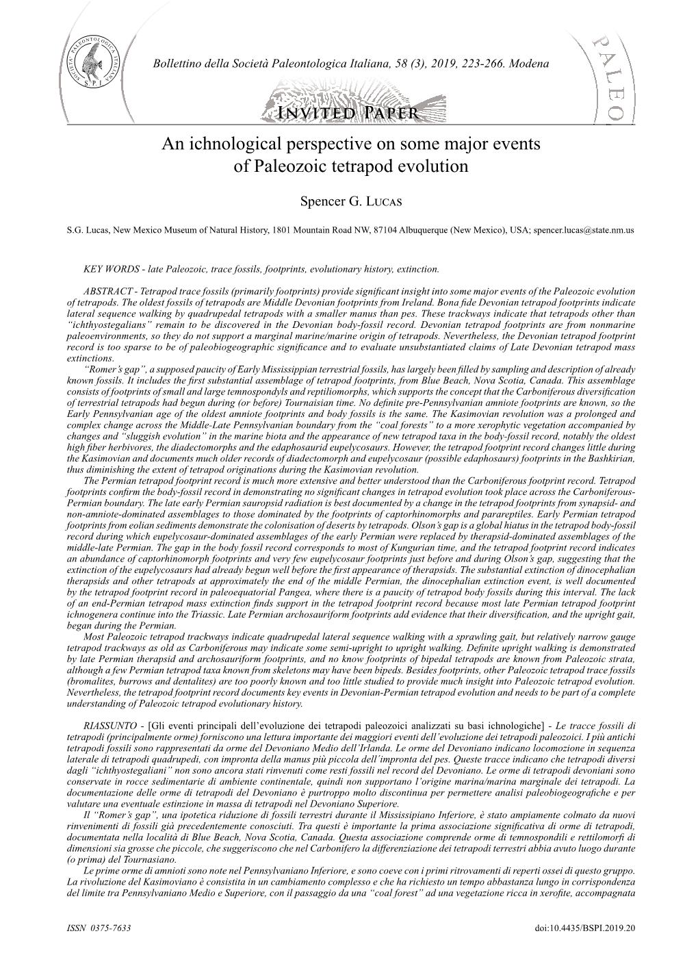 An Ichnological Perspective on Some Major Events of Paleozoic Tetrapod Evolution