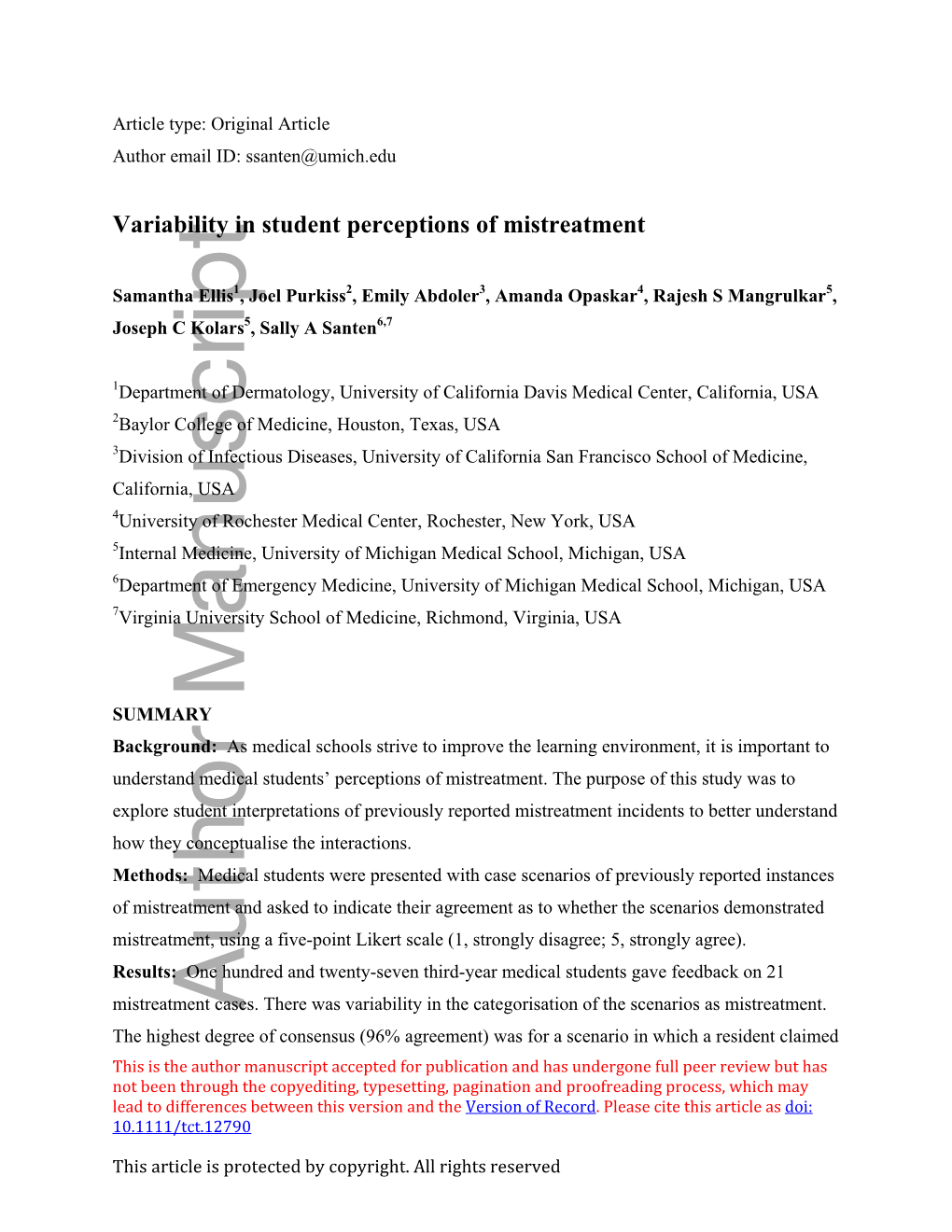 Variability in Student Perceptions of Mistreatment