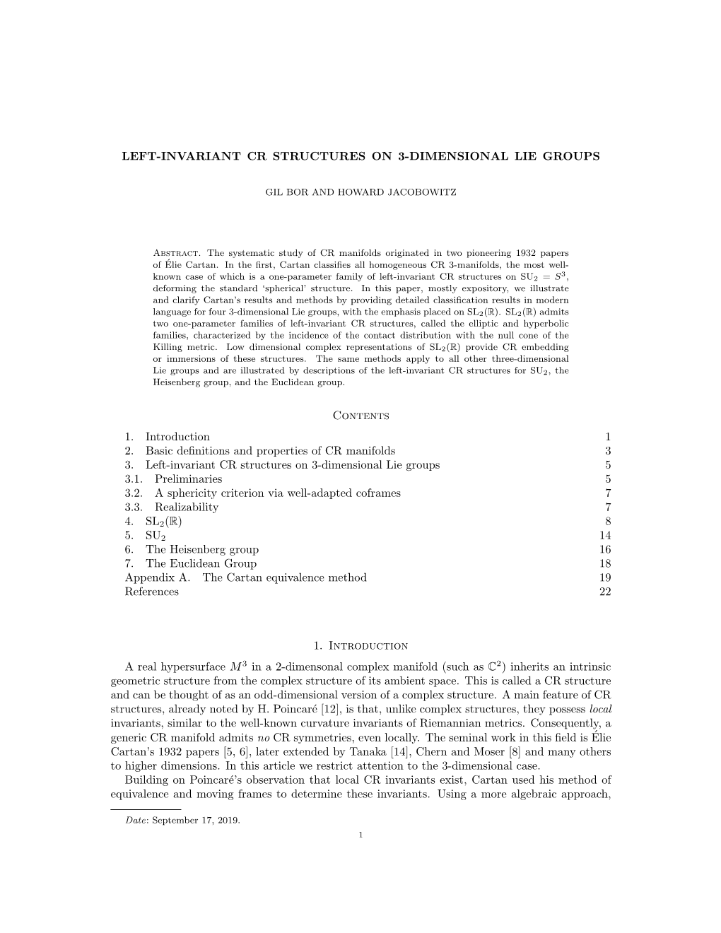 Left-Invariant Cr Structures on 3-Dimensional Lie Groups