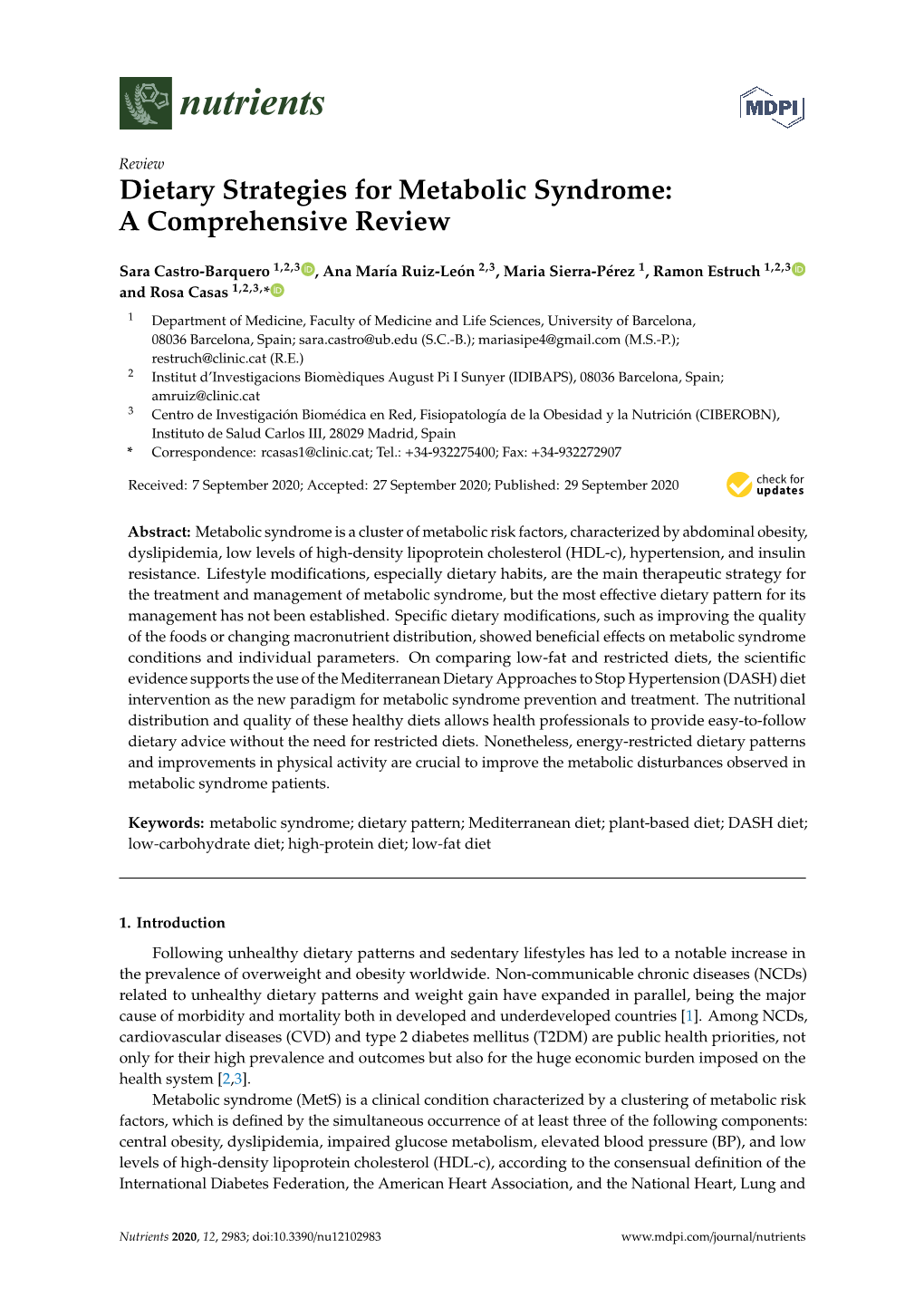 Dietary Strategies for Metabolic Syndrome: a Comprehensive Review