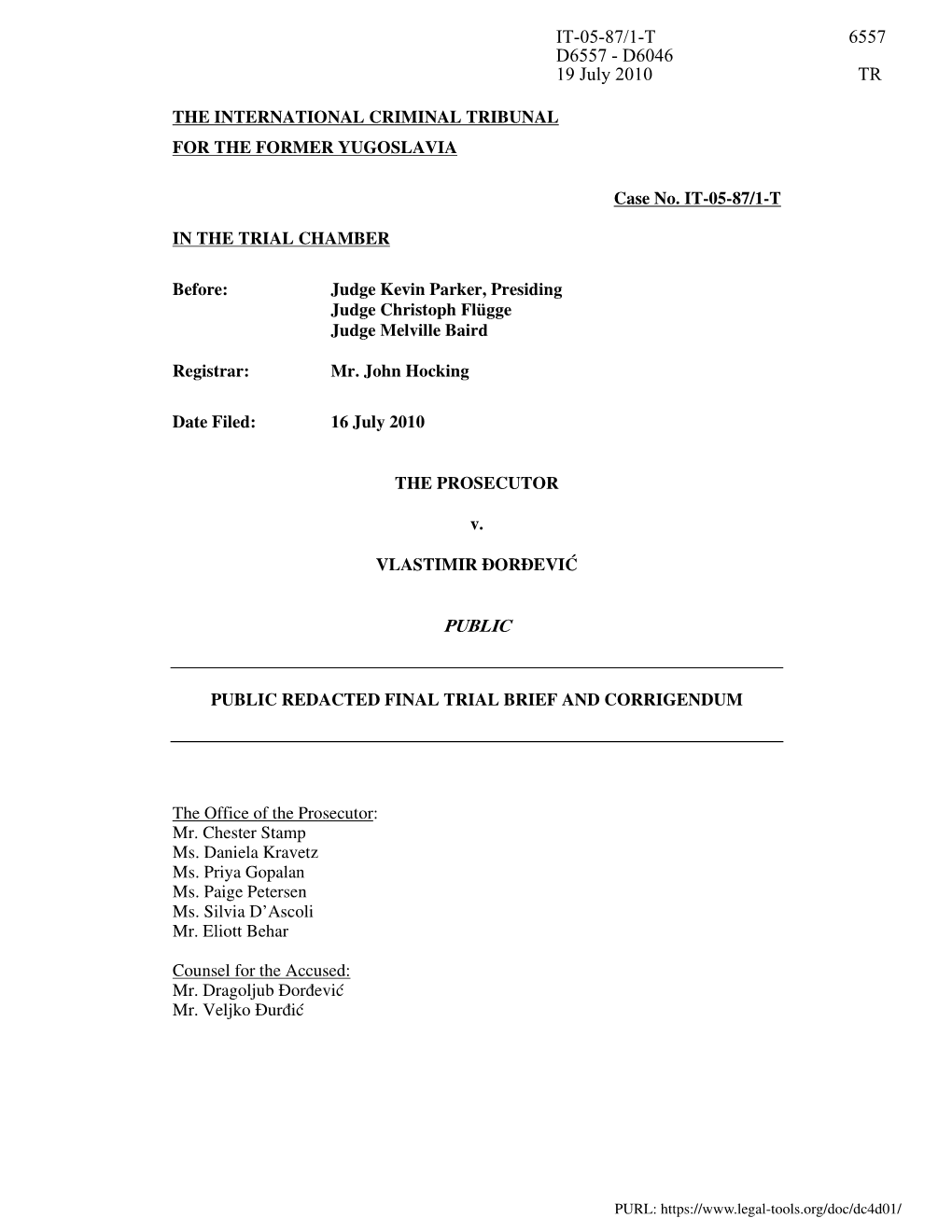 Prosecution Public Redacted Final Trial Brief and Corrigendum