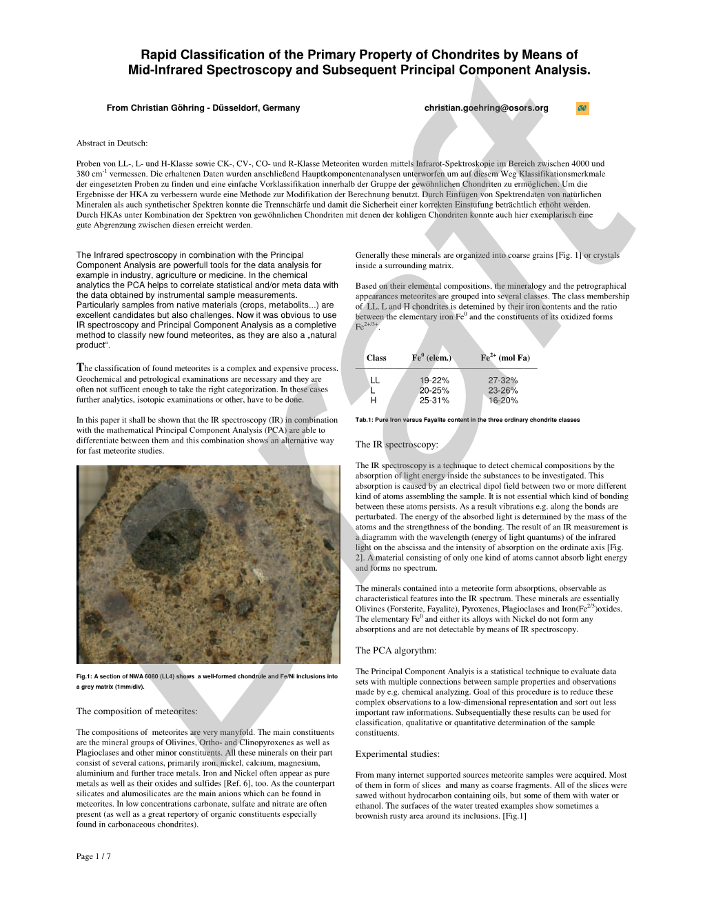 Rapid Classification of the Primary Property of Chondrites by Means of Mid-Infrared Spectroscopy and Subsequent Principal Component Analysis