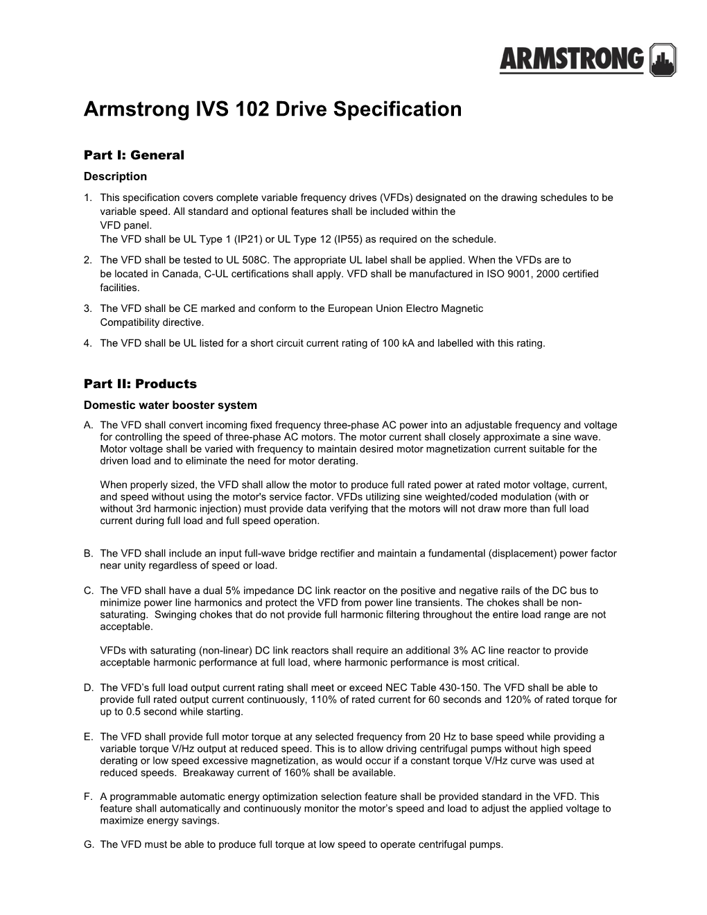 Armstrong IVS 102 Drive Specification