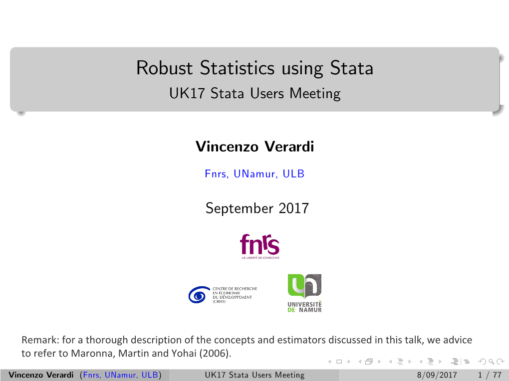 Robust Statistics Using Stata UK17 Stata Users Meeting