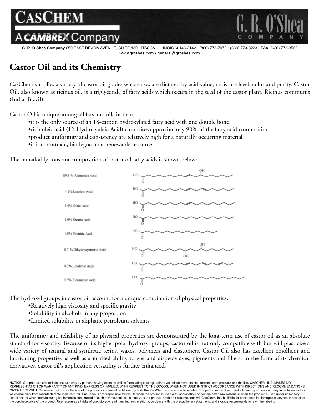 Castor Oil and Its Chemistry