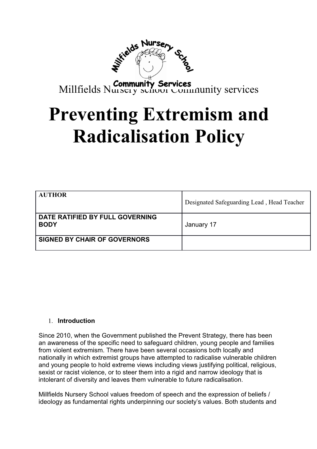 Preventing Extremism and Radicalisation Policy