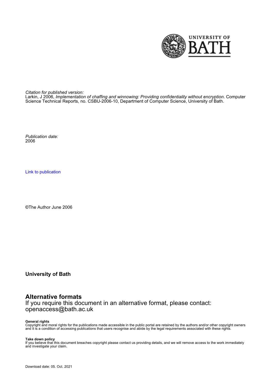 Alternative Formats If You Require This Document in an Alternative Format, Please Contact: Openaccess@Bath.Ac.Uk