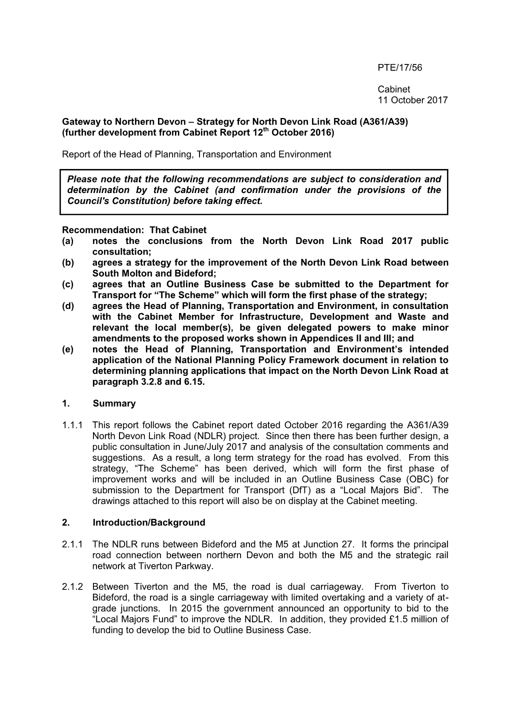 Strategy for North Devon Link Road A361 A39, Item 64. PDF 1