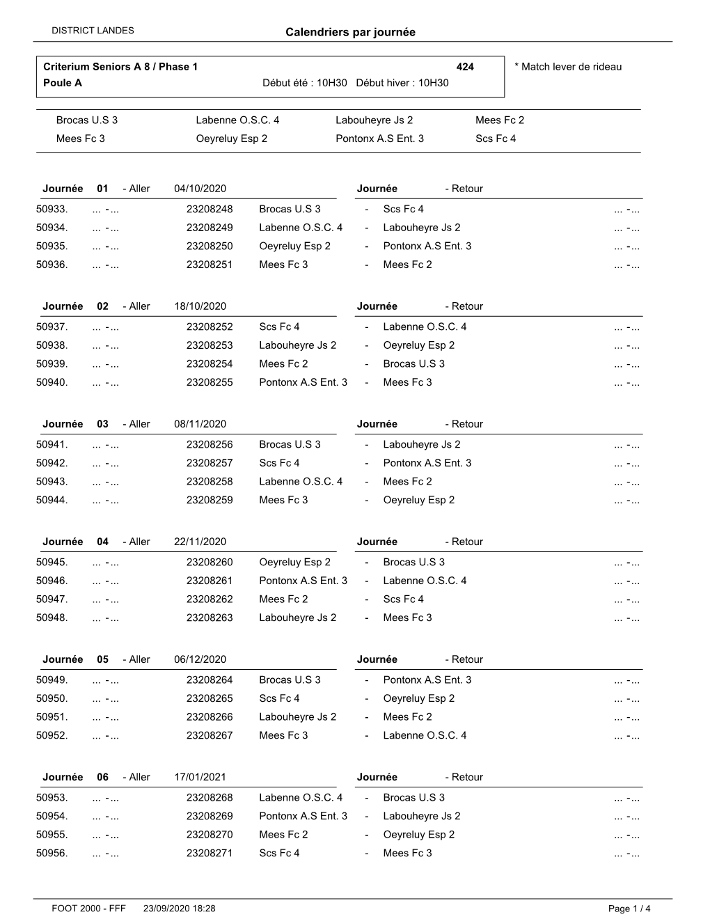 Calendriers Par Journée