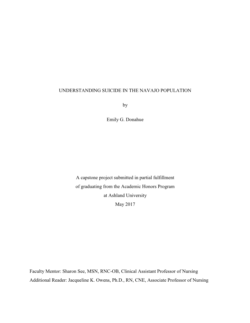 UNDERSTANDING SUICIDE in the NAVAJO POPULATION by Emily G