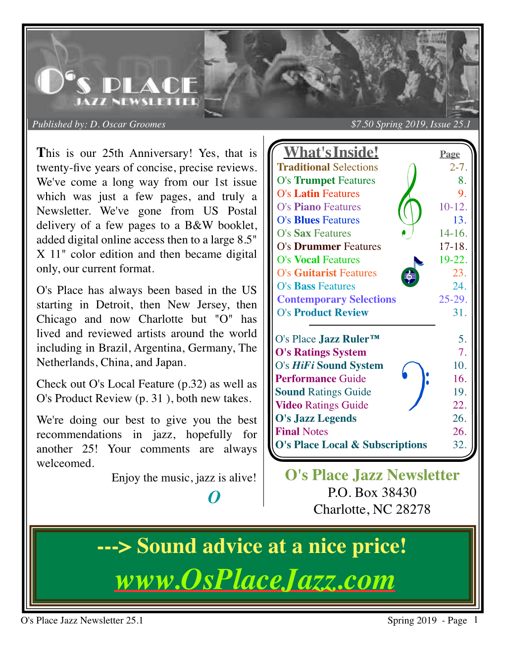 O's Place Jazz Newsletter P.O