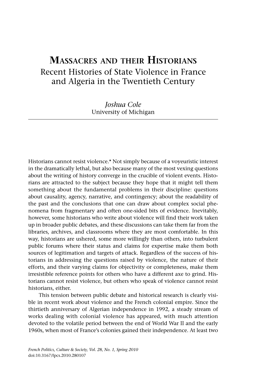 Massacres and Their Historians: Recent Histories of State Violence