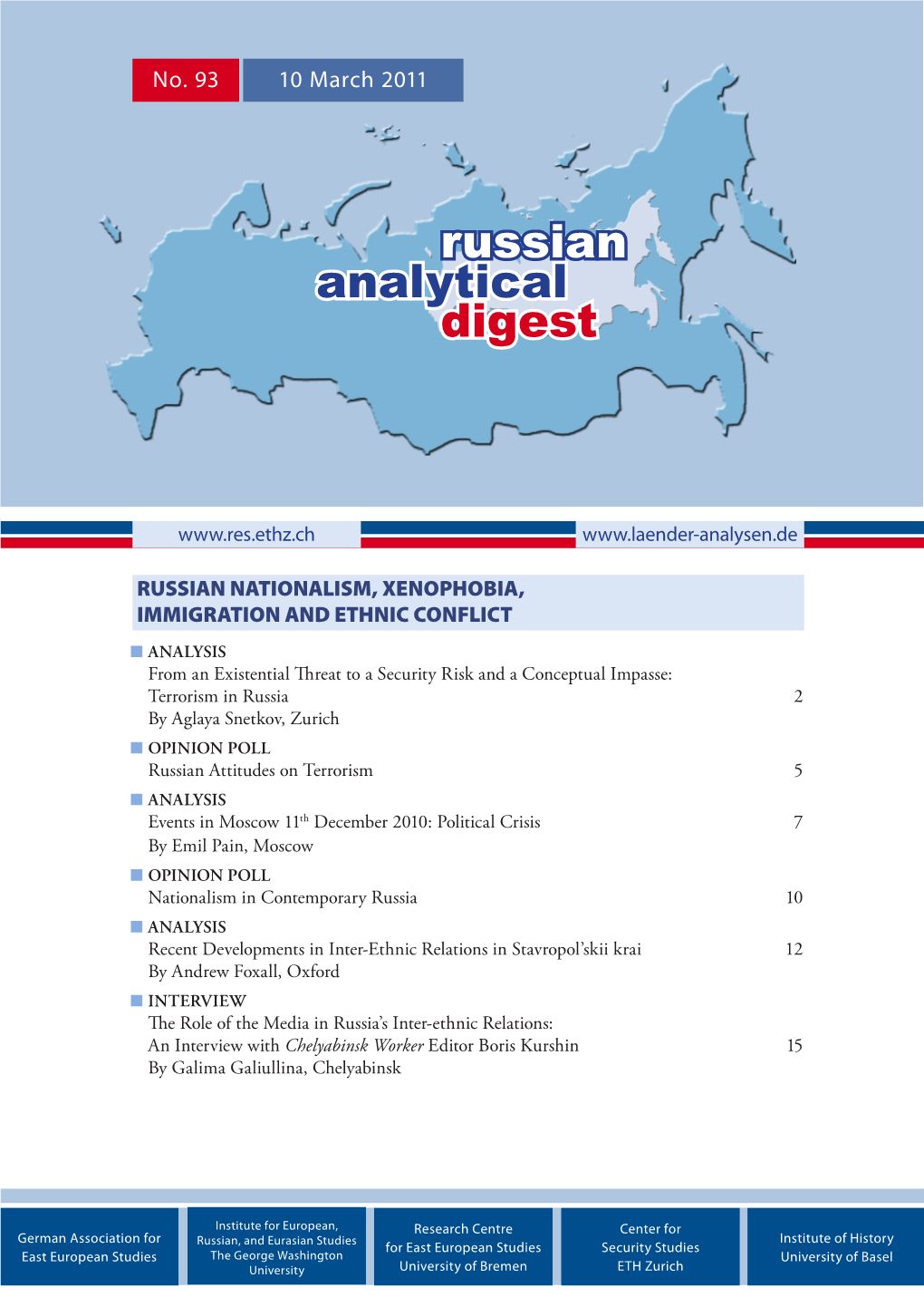 Russian Analytical Digest No 93: Russian Nationalism, Xenophobia