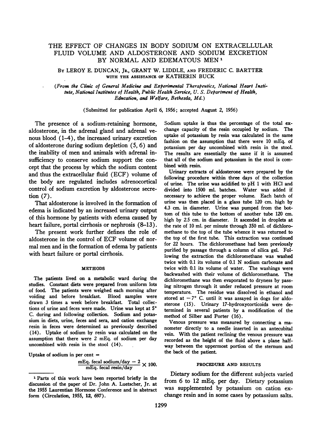 THE EFFECT of CHANGES in BODY SODIUM on EXTRACELLULAR FLUID VOLUME and ALDOSTERONE and SODIUM EXCRETION by NORMAL and EDEMATOUS MEN I by LEROY E