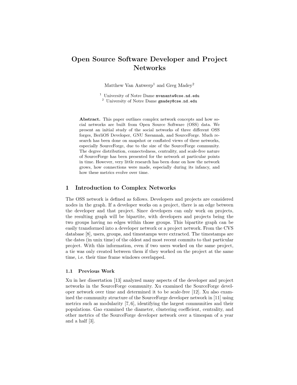 Open Source Software Developer and Project Networks
