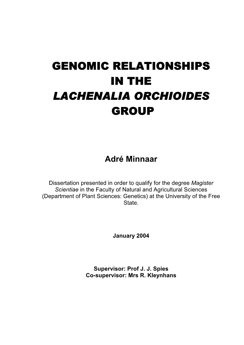 Genomic Relationships in the Lachenalia Orchioides Group