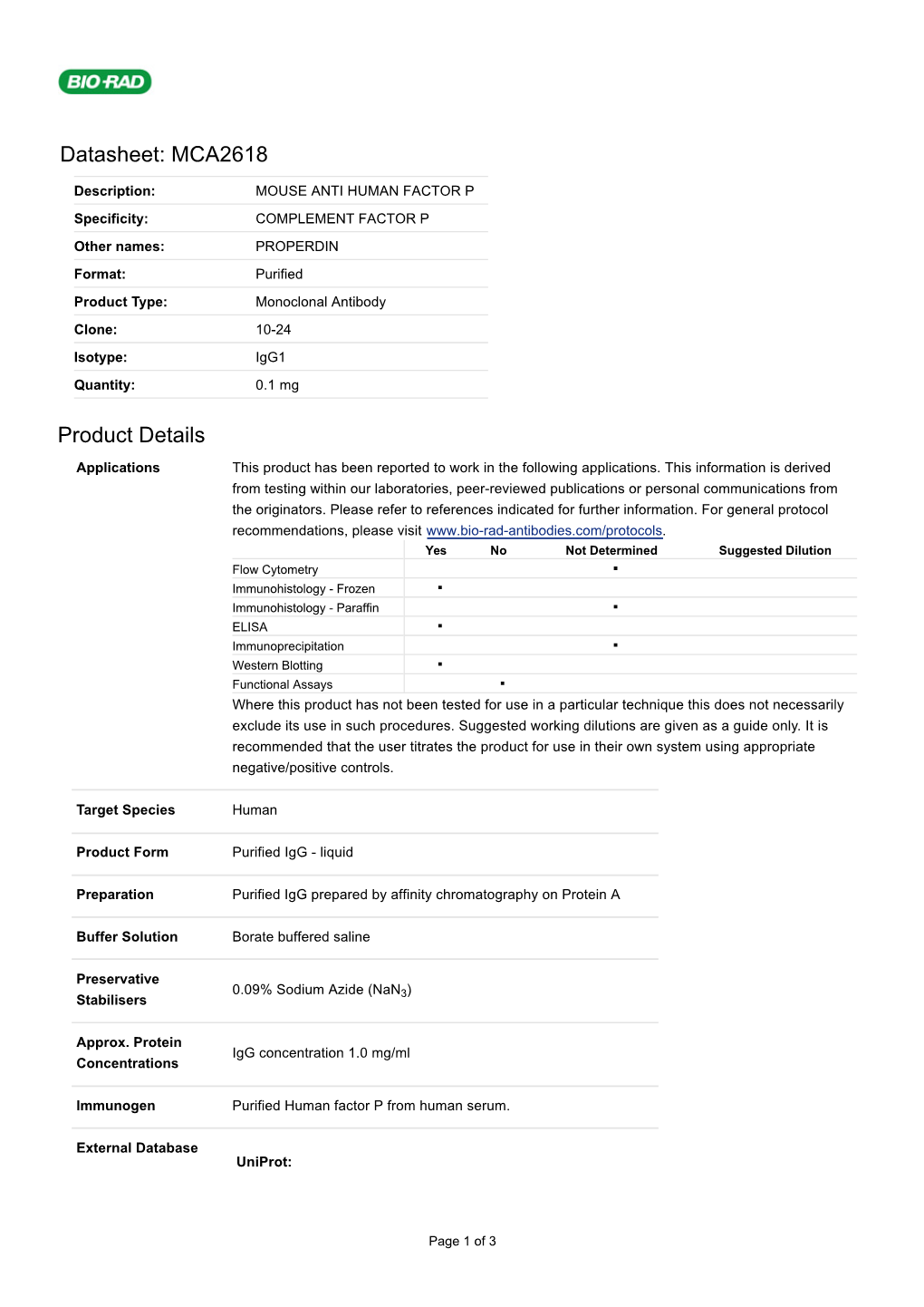 Datasheet: MCA2618 Product Details