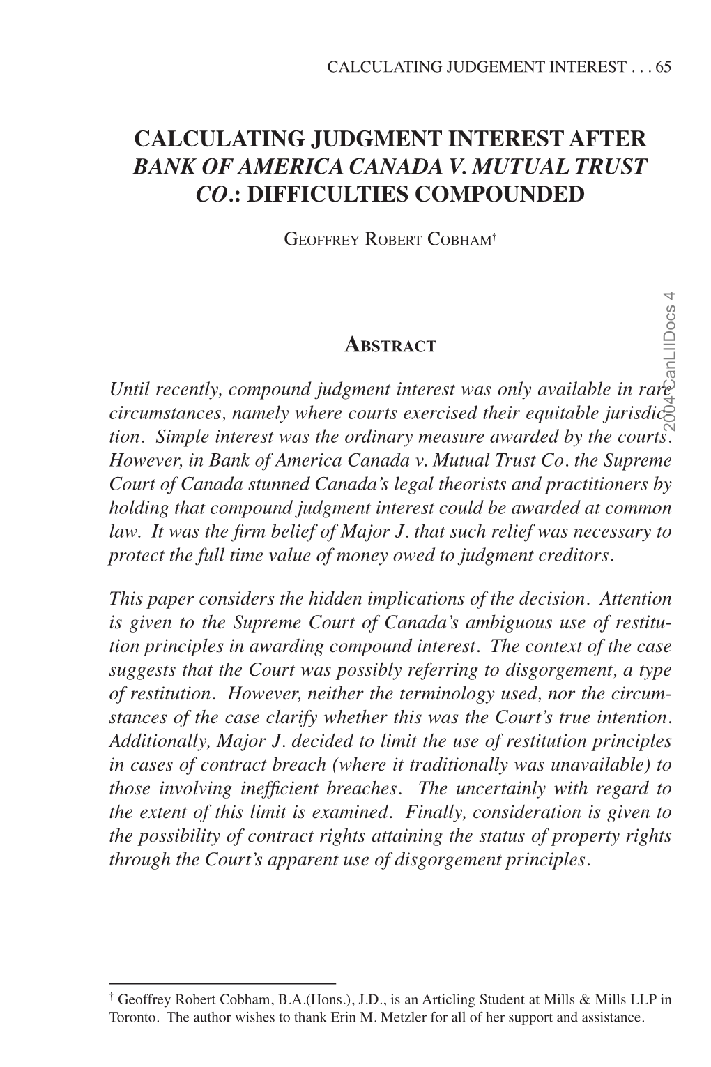 Calculating Judgment Interest After Bank of America Canada V