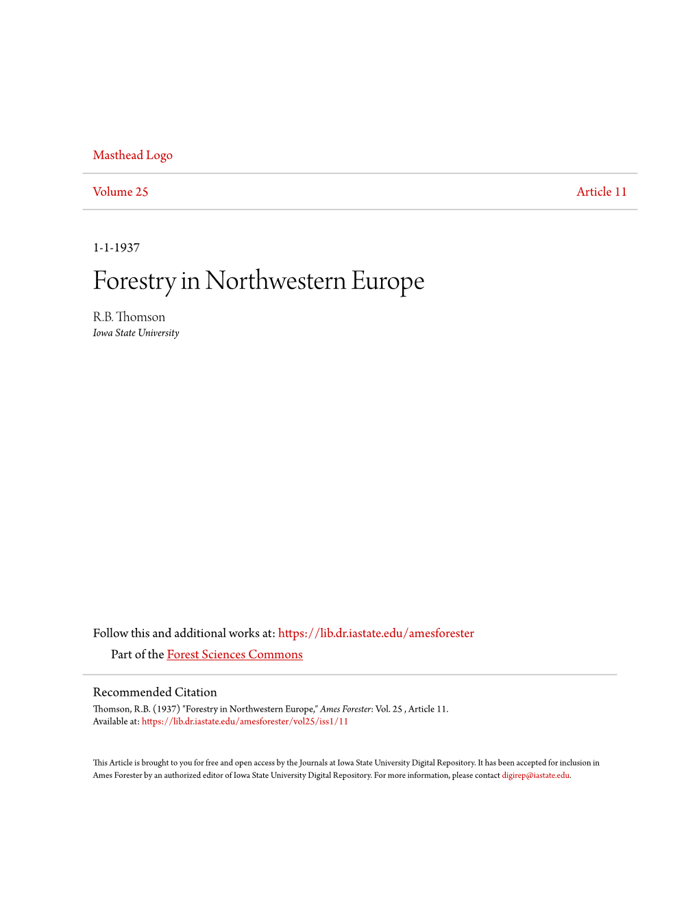 Forestry in Northwestern Europe R.B