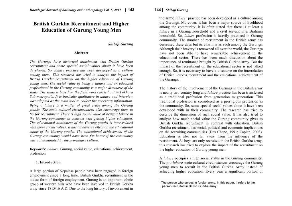 British Gurkha Recruitment & Higher Education