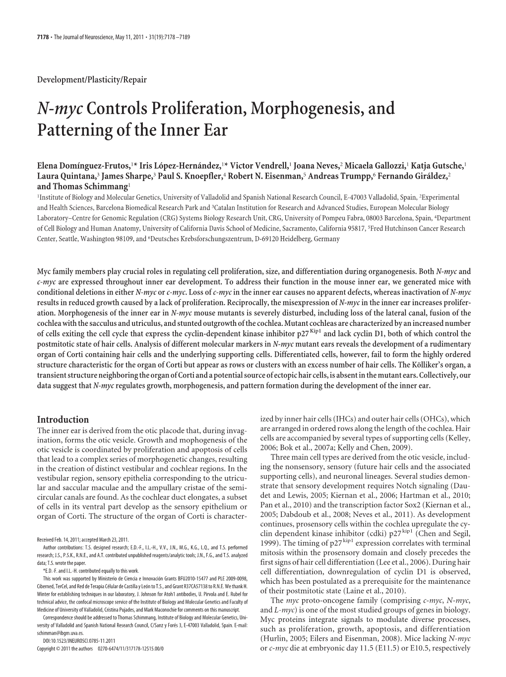 N-Myccontrols Proliferation, Morphogenesis, and Patterning of the Inner