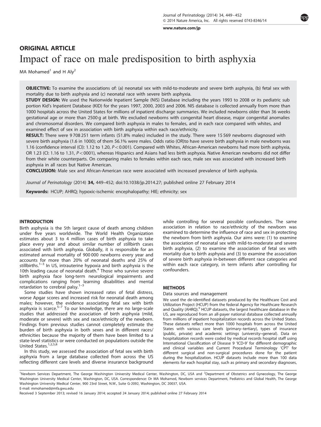 Impact of Race on Male Predisposition to Birth Asphyxia