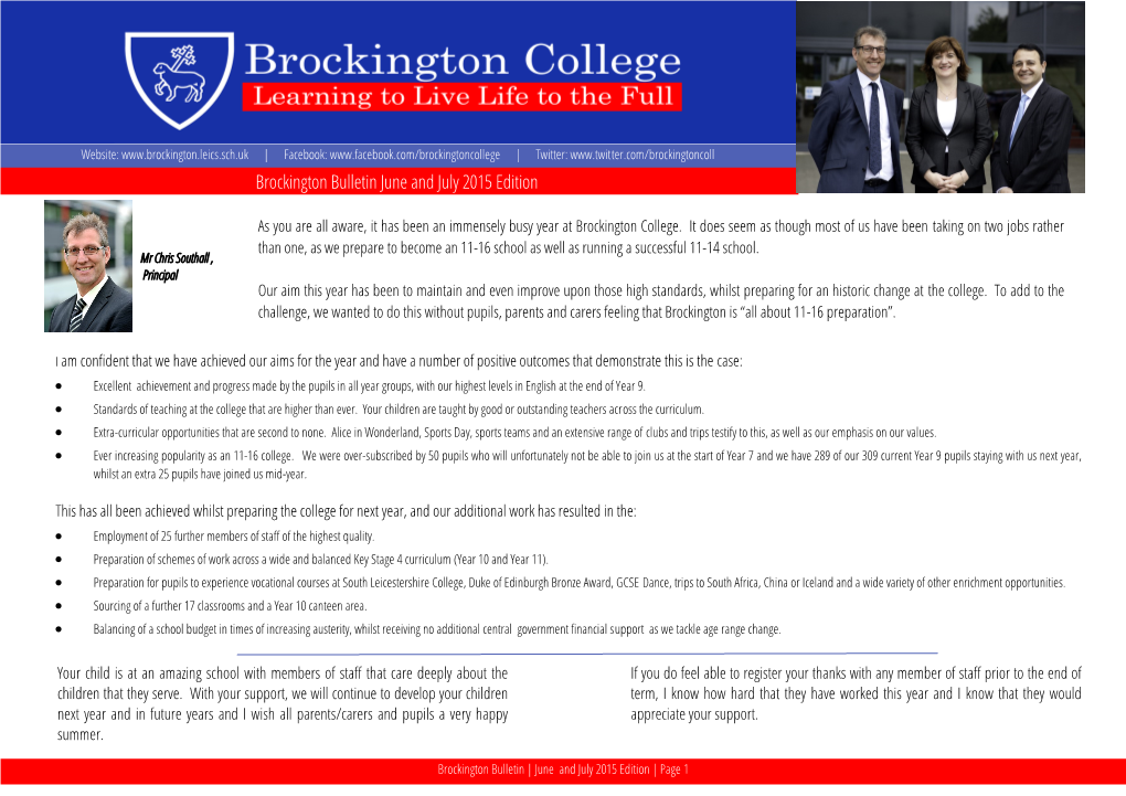 Brockington Bulletin June and July 2015 Edition