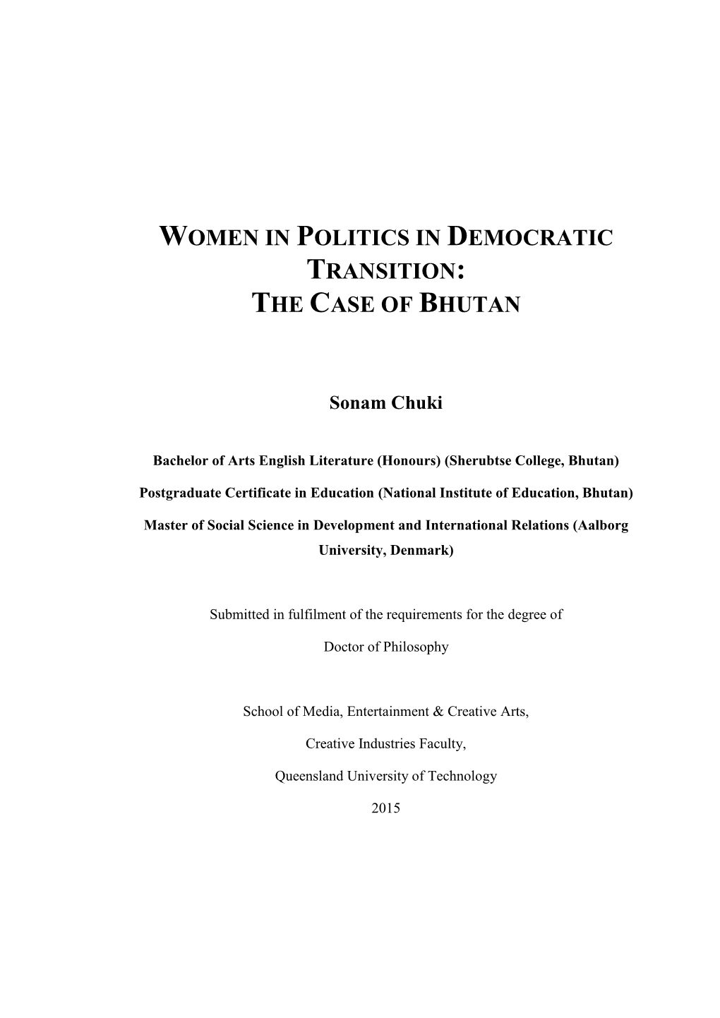 Women in Politics in Democratic Transition: the Case of Bhutan