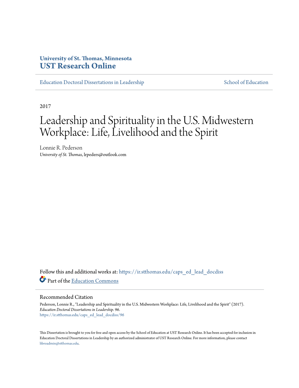 Leadership and Spirituality in the US Midwestern Workplace