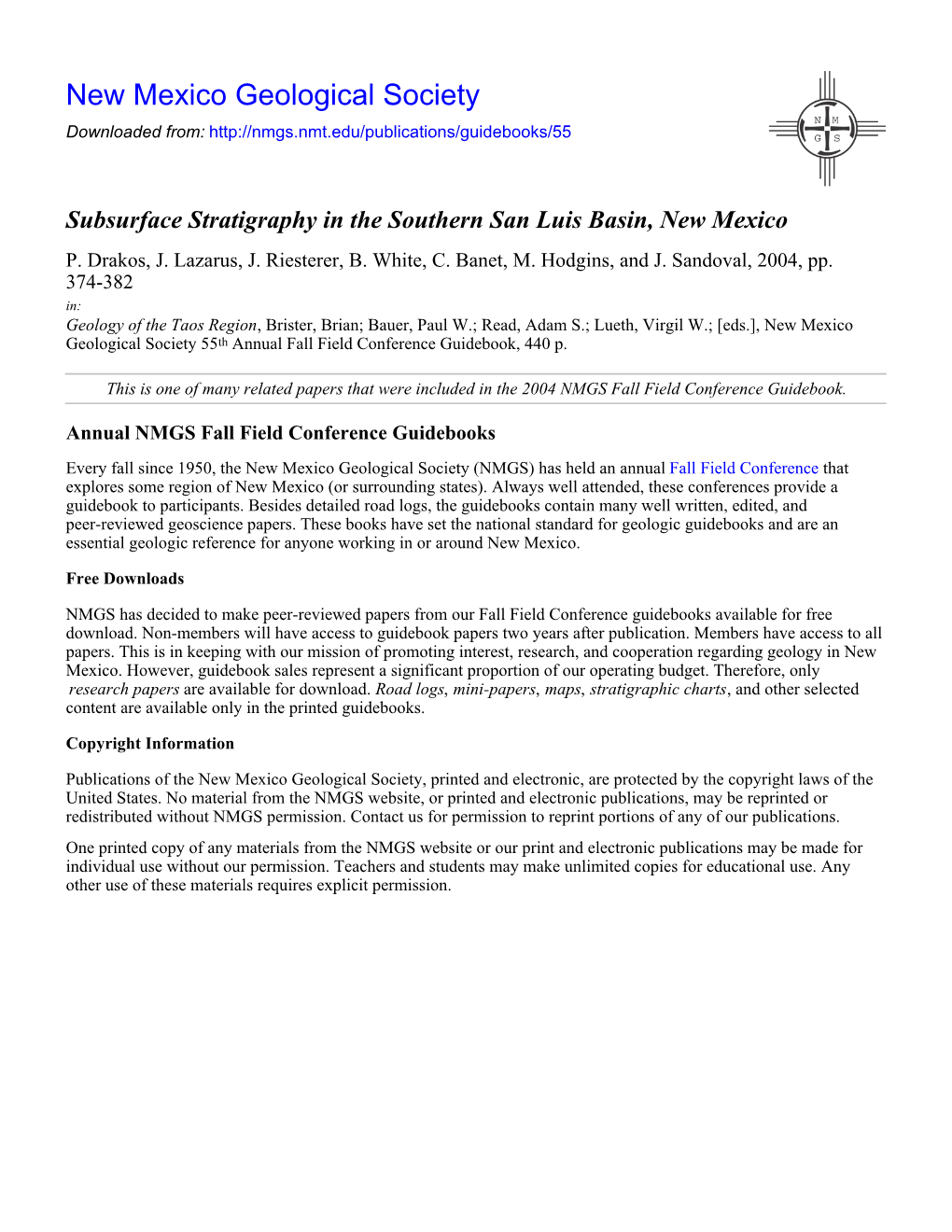 Subsurface Stratigraphy in the Southern San Luis Basin, New Mexico P