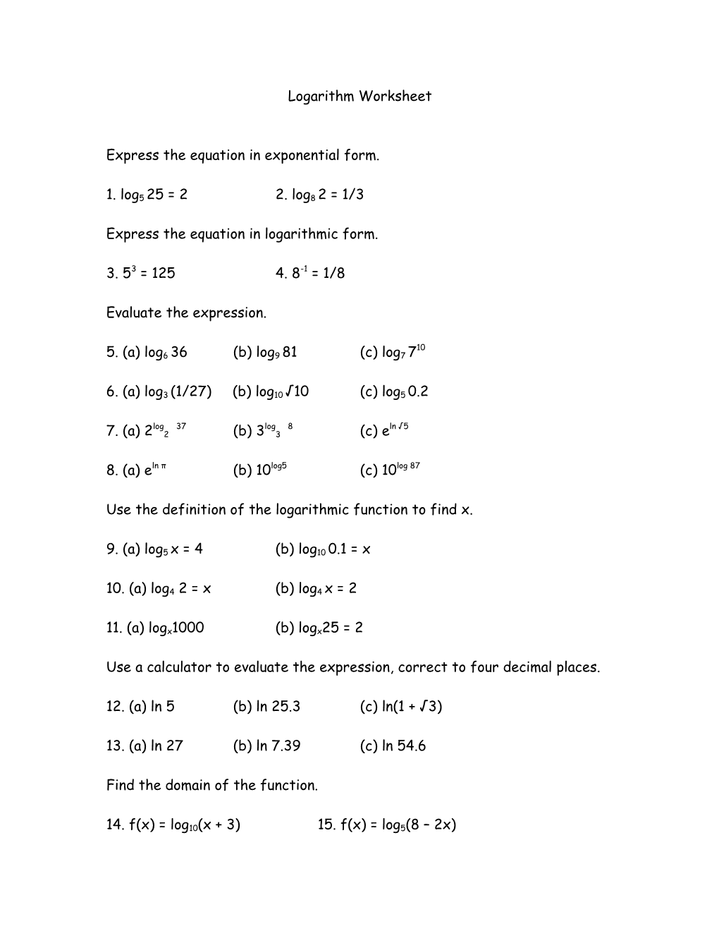 Express the Equation in Exponential Form